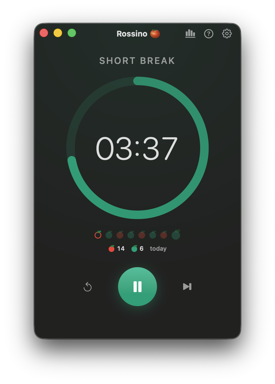 Rossino on the Mac during a short break: a green ring at 3:37