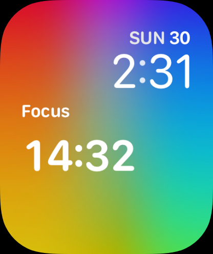 An Apple Watch face with the Rossino complication: Focus, 14:32, beside the time